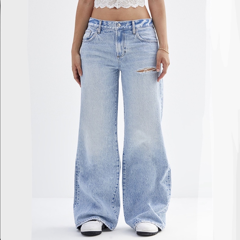 pacsun low rise baggy jeans ripped slit